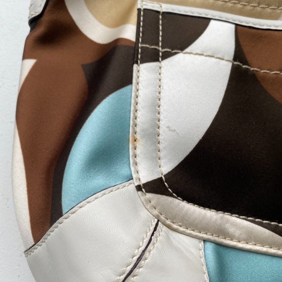 Ergo M0668-10781 Tan and Blue Multi-print Sateen with Leather Trim Hobo Bag - Picture 9 of 11